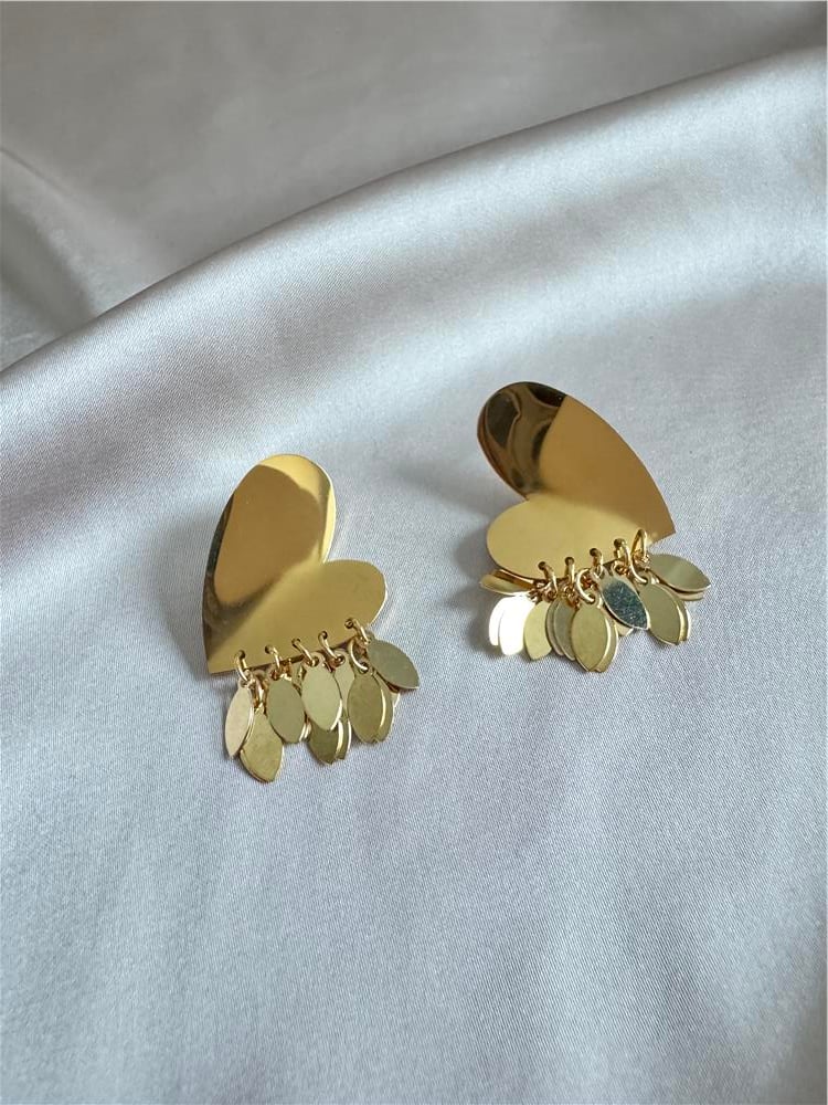 Gold Pullu Kalp Çelik Küpe