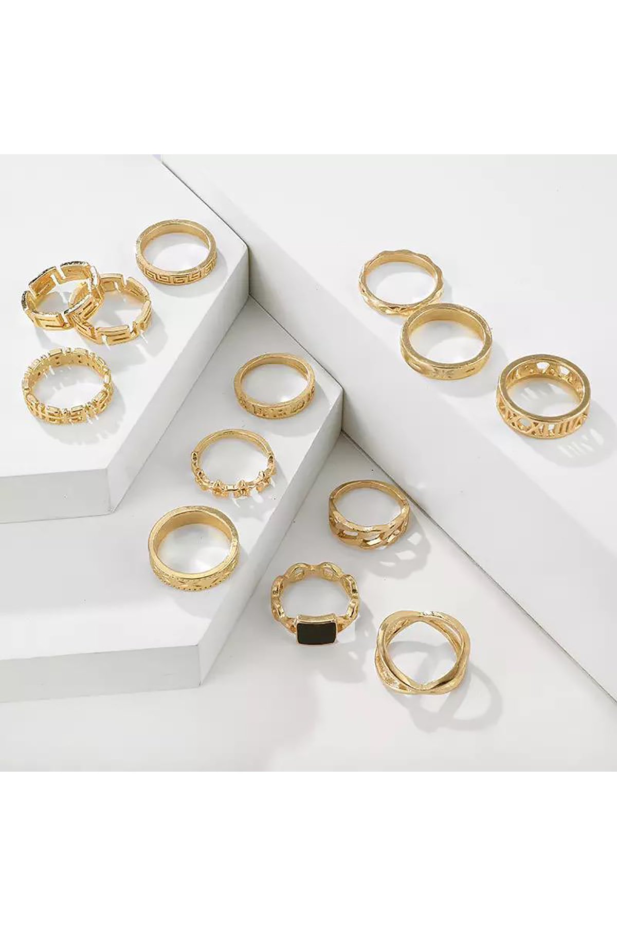 Gold Renkli Çoklu Yüzük Seti