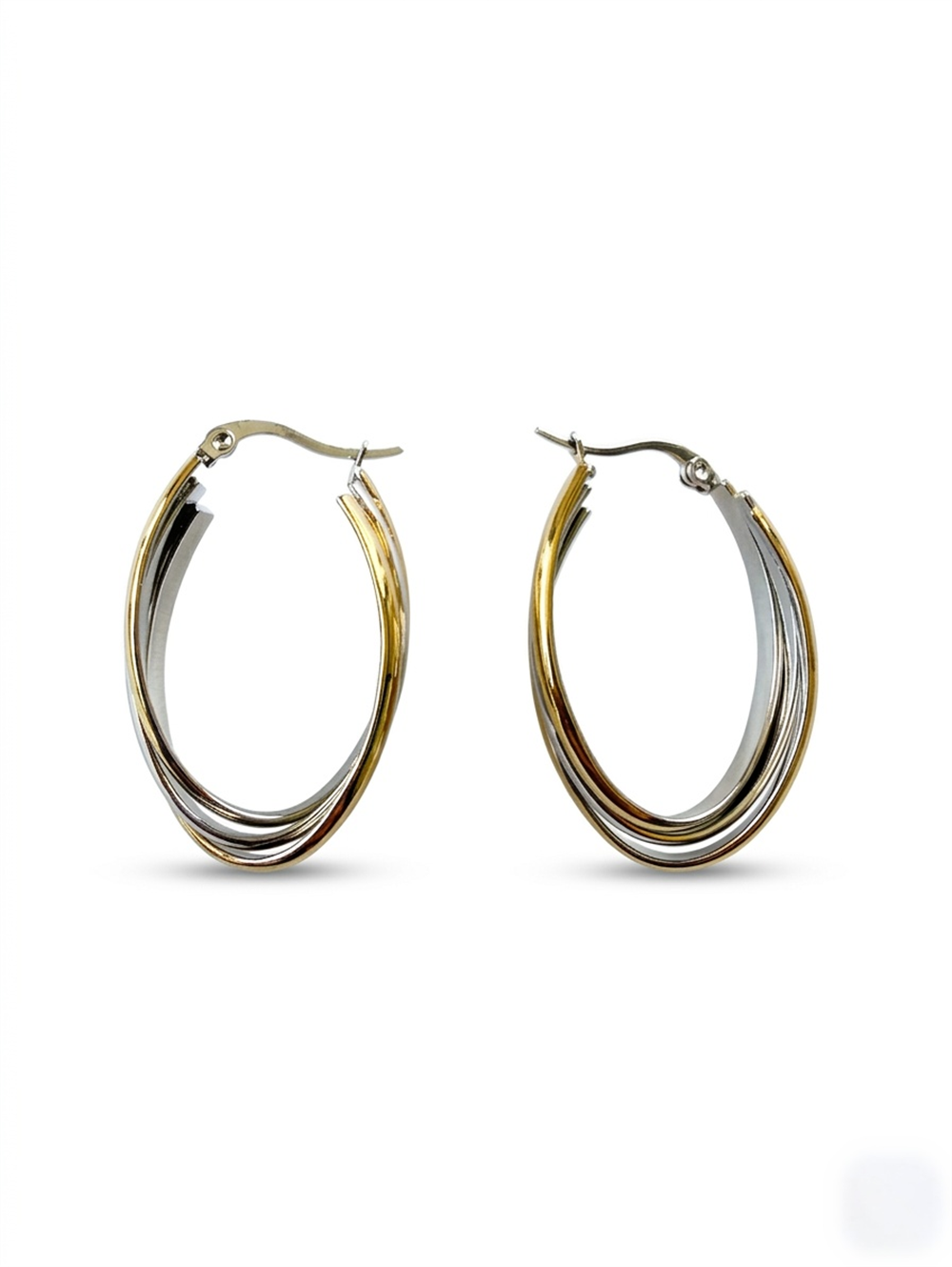 Gold Silver Çelik Oval Halka Küpe
