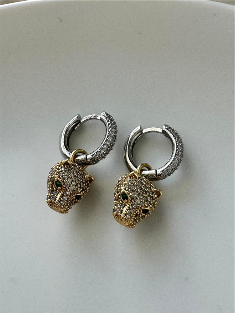 Gold Silver Zirkon Taşlı Kaplan Küpe