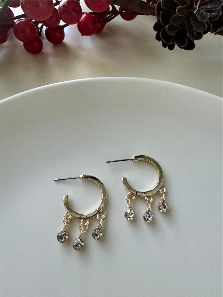 Gold Taşlı Halka Küpe