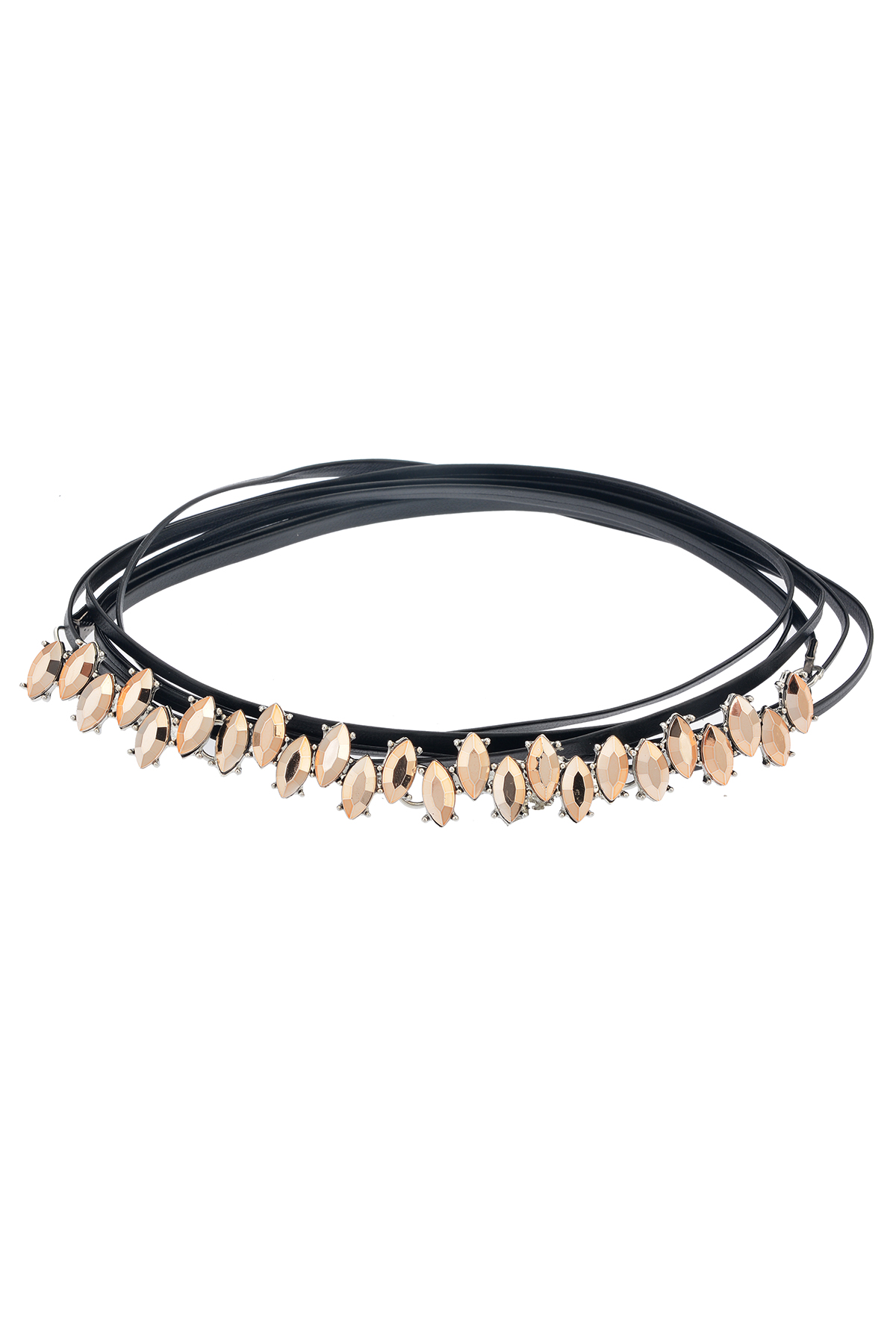 Gold Taşlı Siyah İp Dolamalı Choker Kolye