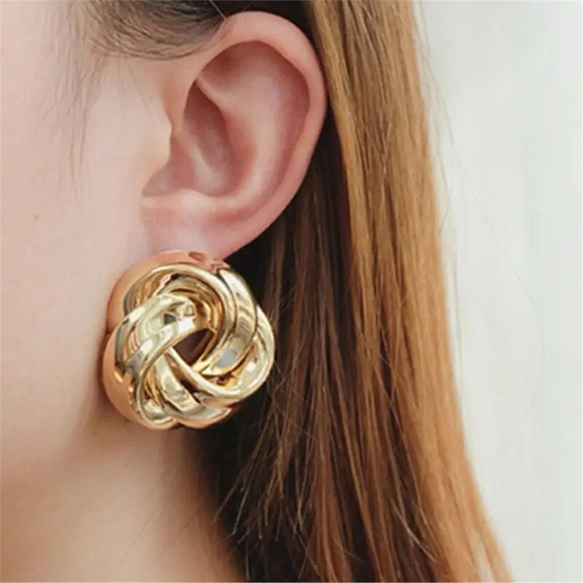 Gold Vintage İçiçe Kıvrımlı Daire Küpe