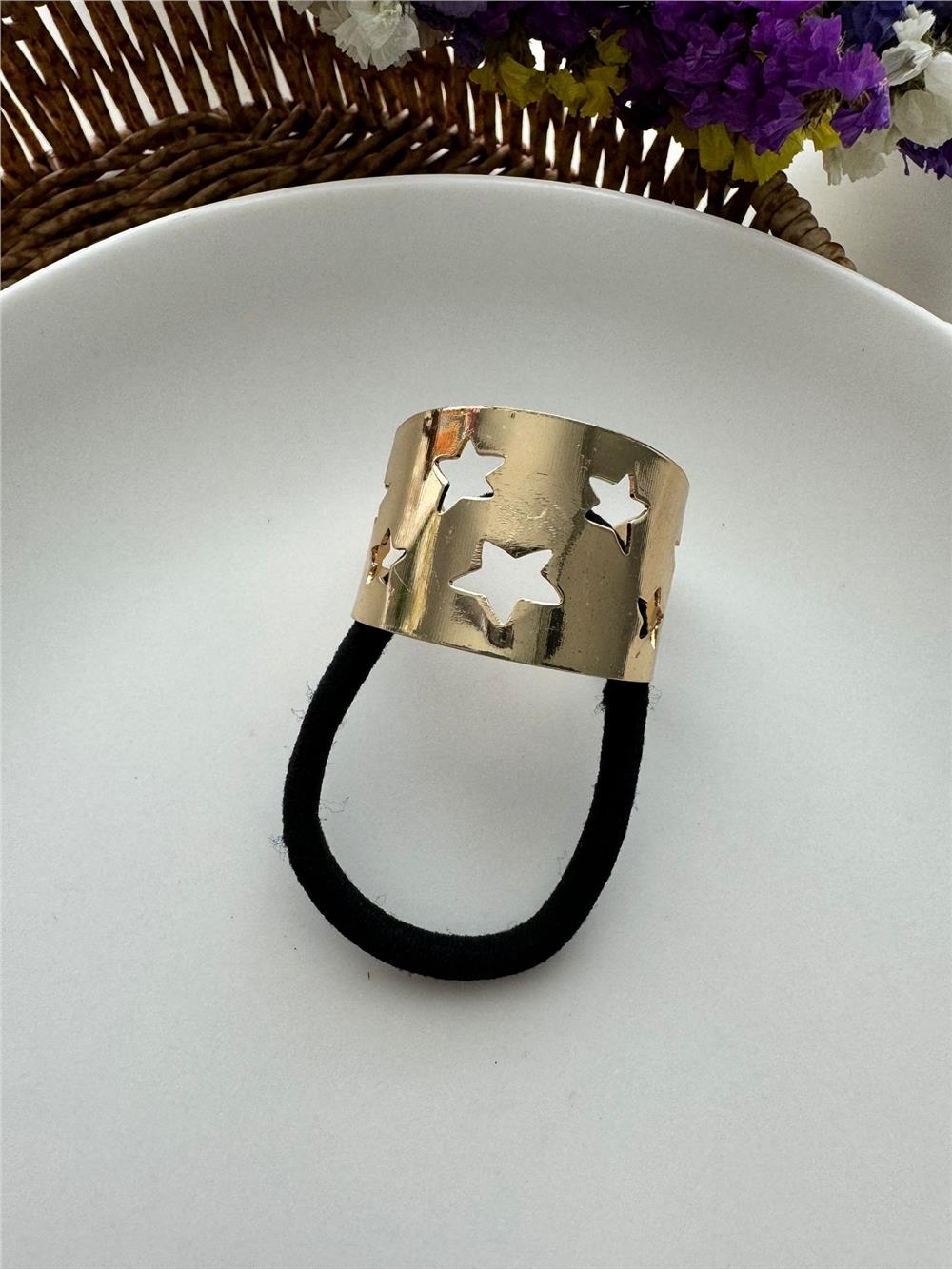 Gold Yıldız Desenli Metal ve Lastik Toka