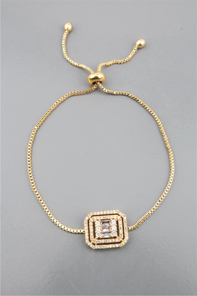 Gold Zirkon Baget Taşlı Asansörlü Bileklik