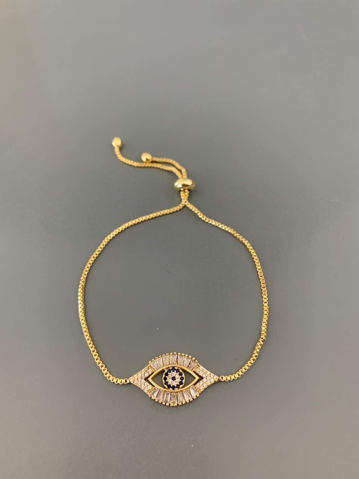 Gold Zirkon Baget Taşlı Göz Asansörlü Bileklik