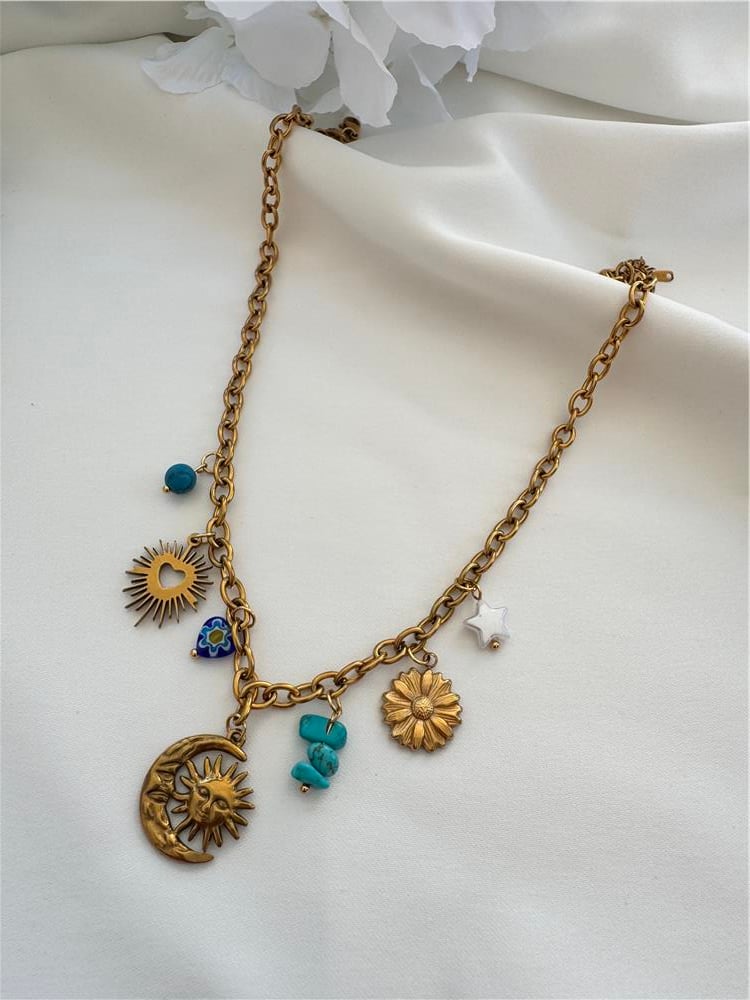 Güneş Ay Charm Çelik Kolye