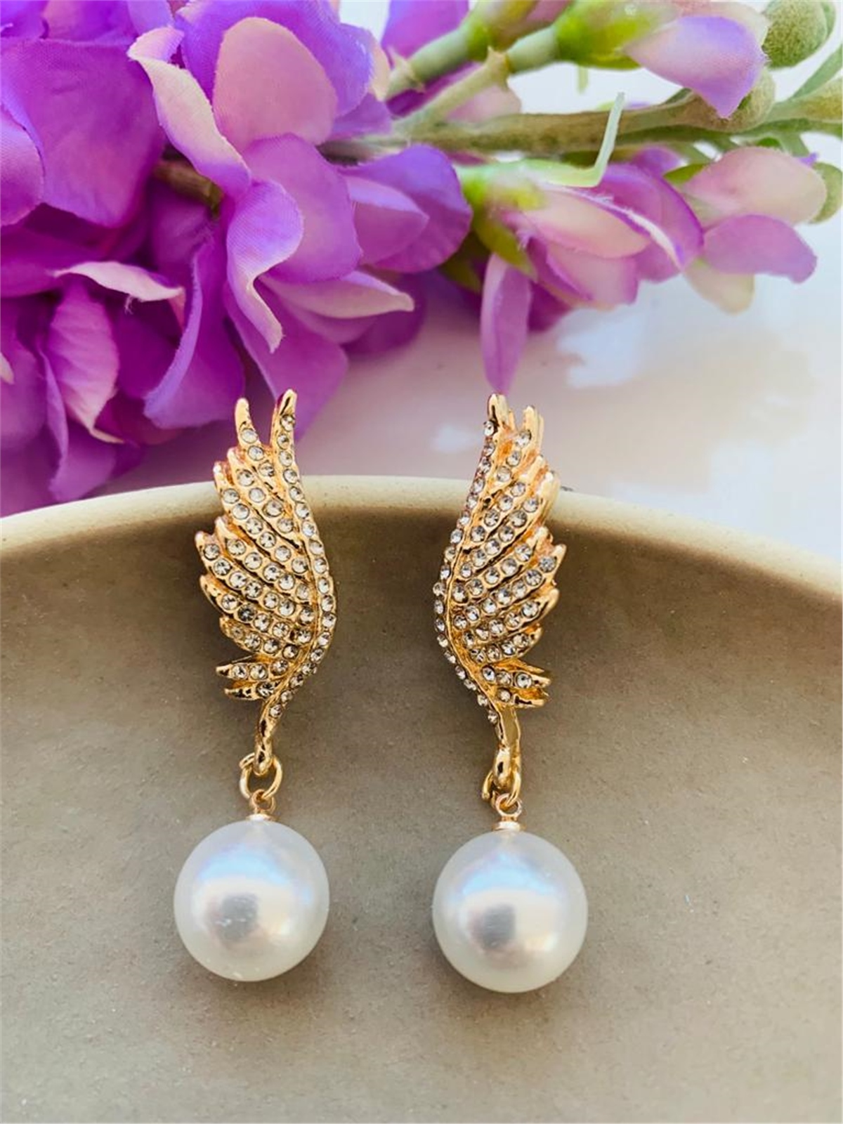İncili Gold Kanat Küpe