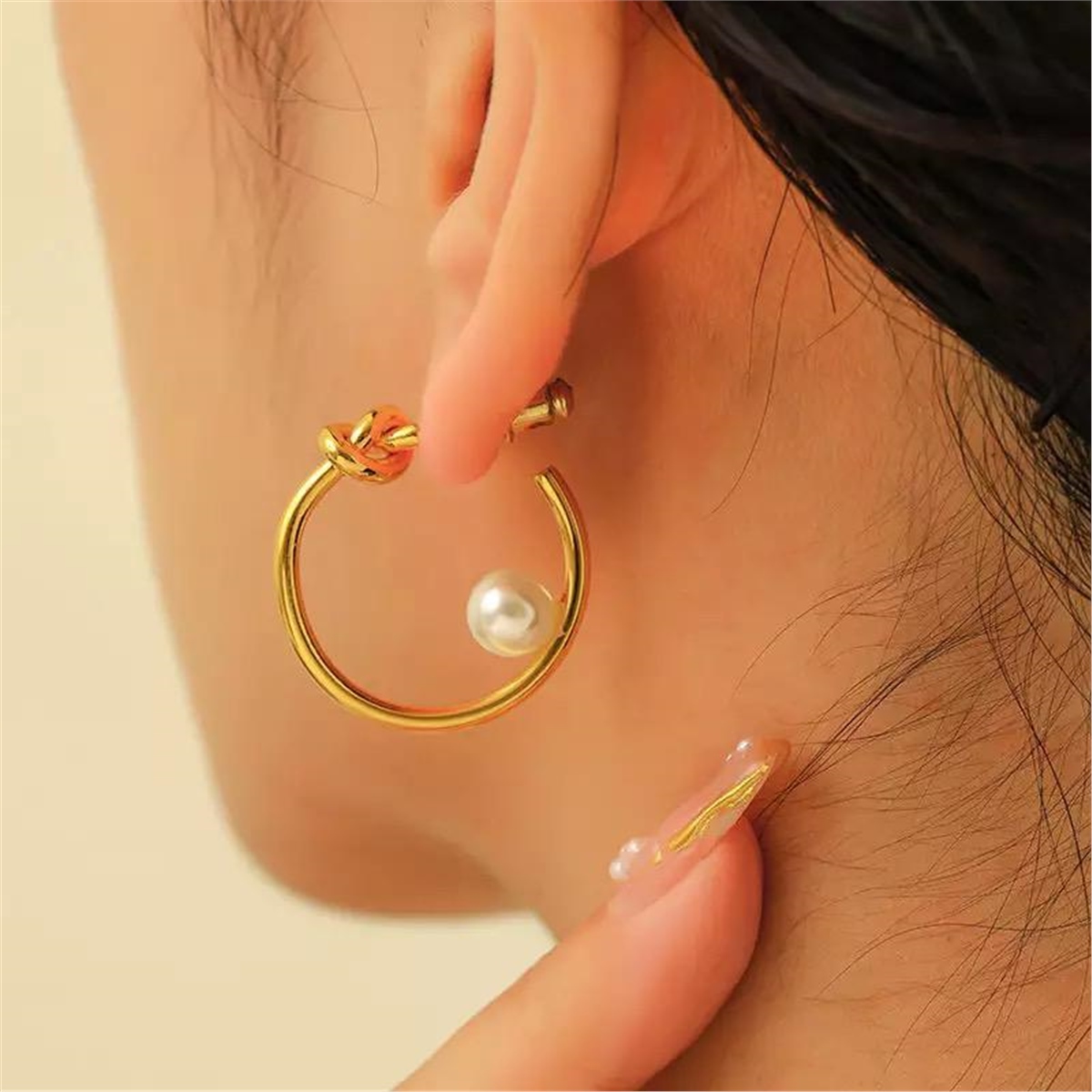 İncili Halka Düğüm Küpe