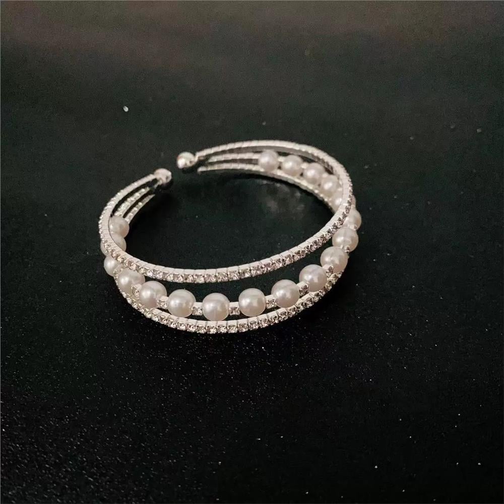 İncili Kristalli 3 Sıra Bileklik