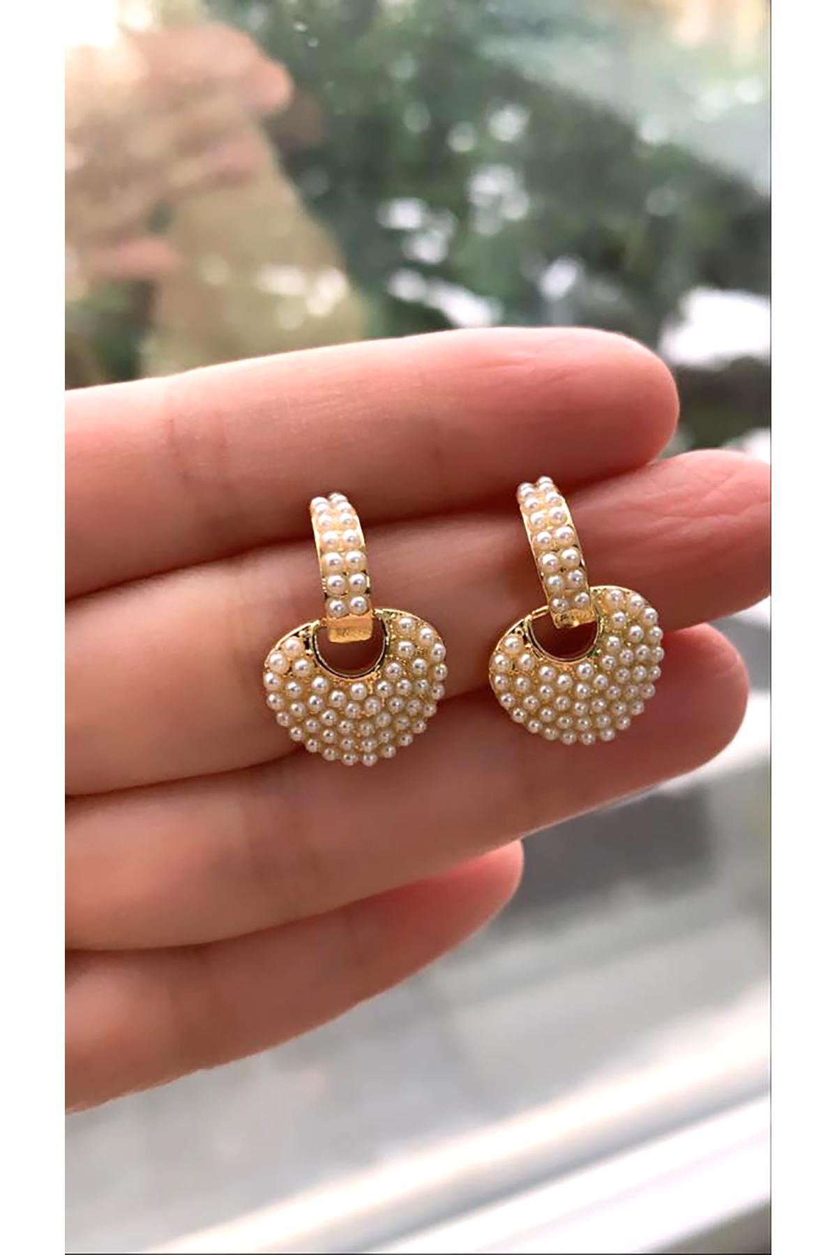 İncili Mini Kalp Küpe