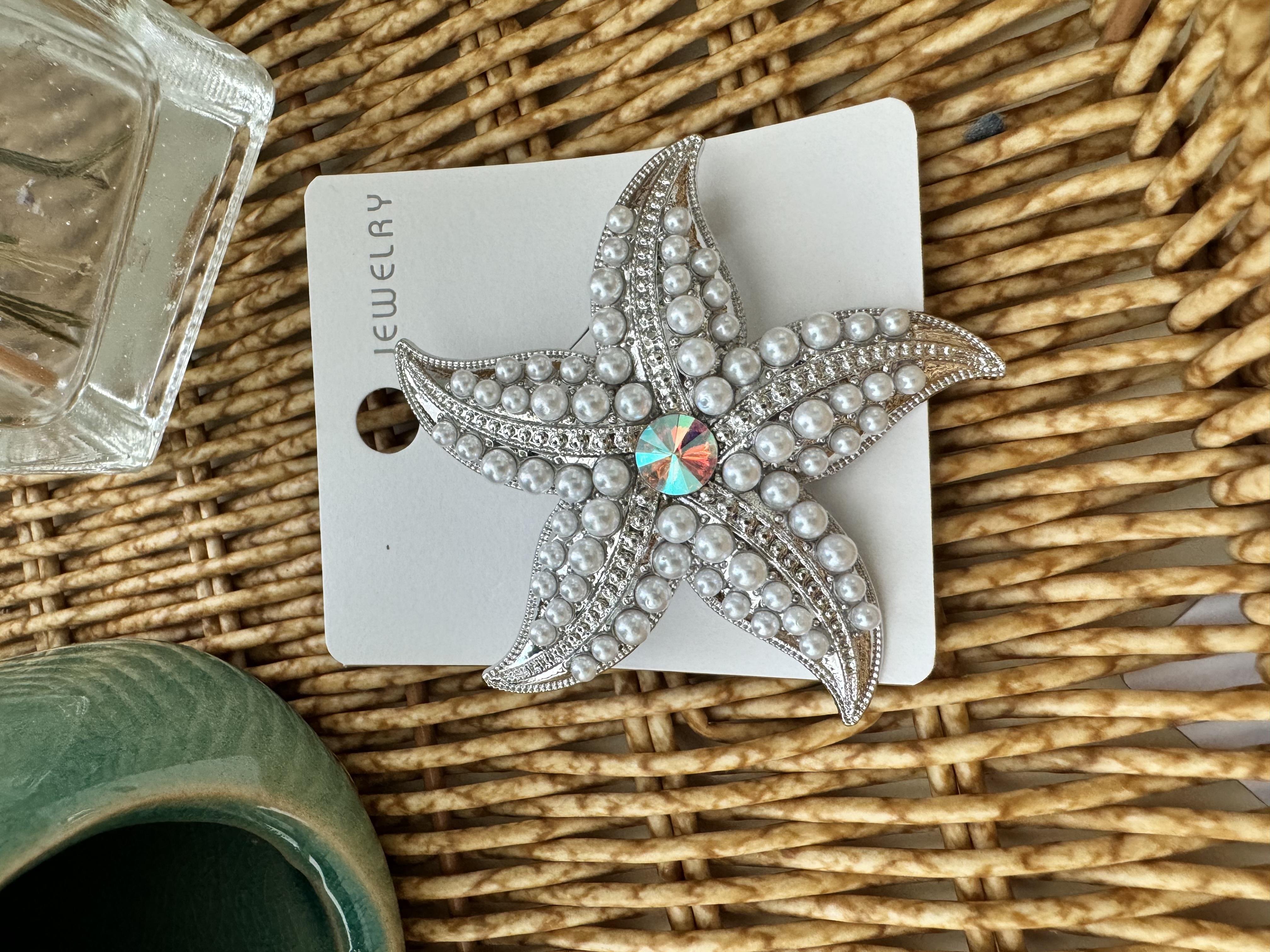 İncili Silver Deniz Yıldızı Broş