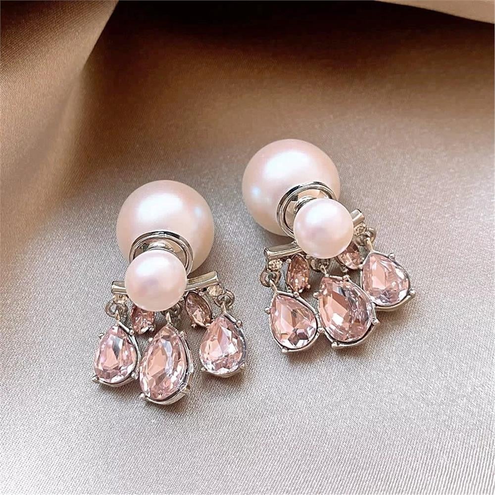 İncili Silver Pembe Damla Taşlı Hayalet Küpe