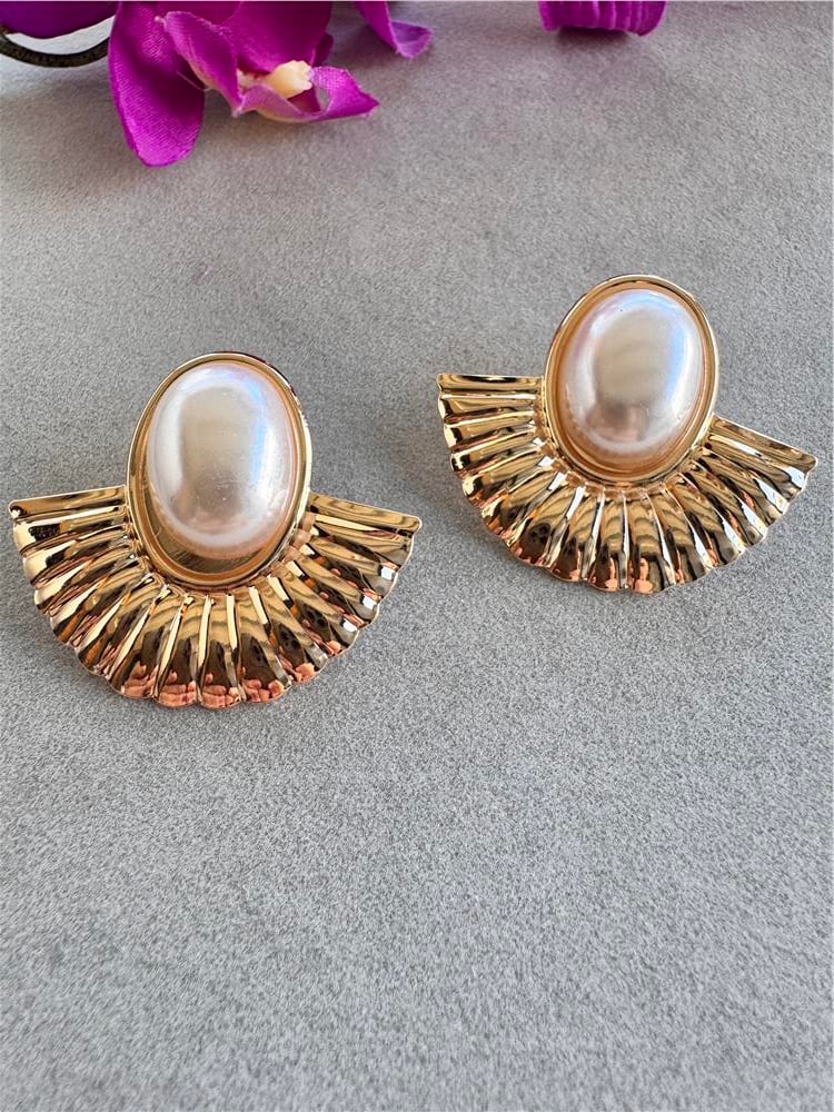 İncili Vintage Yelpaze Küpe