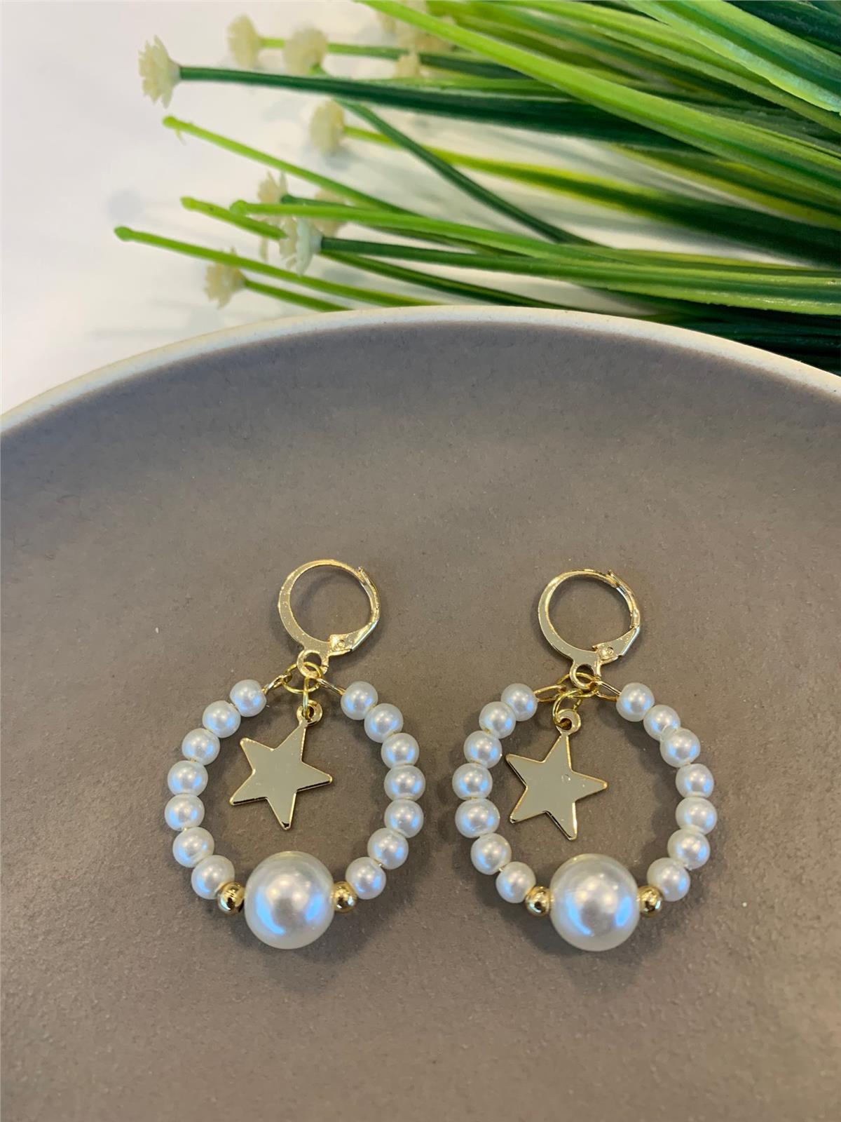 İncili Yıldızlı Küpe