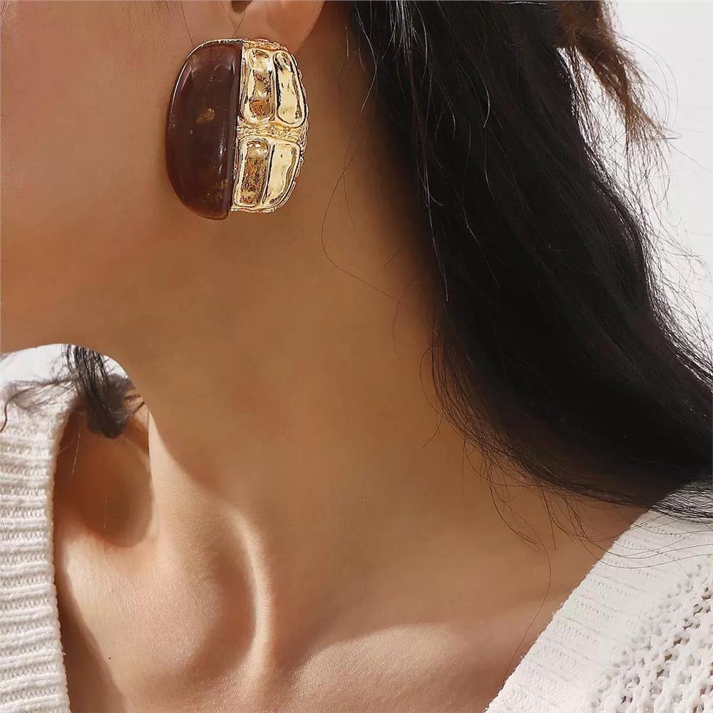 Kahverengi Gold Büyük Oval Küpe