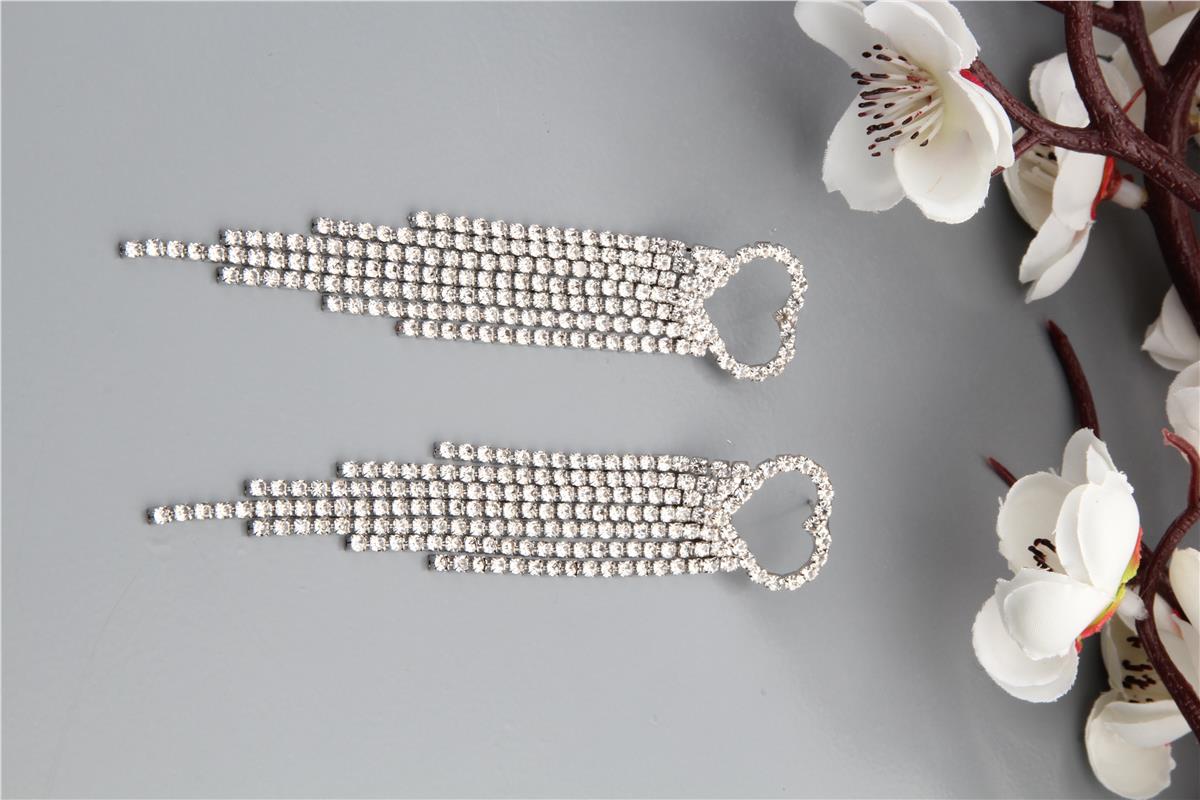 Kapli Kristal Saçaklı Uzun Küpe