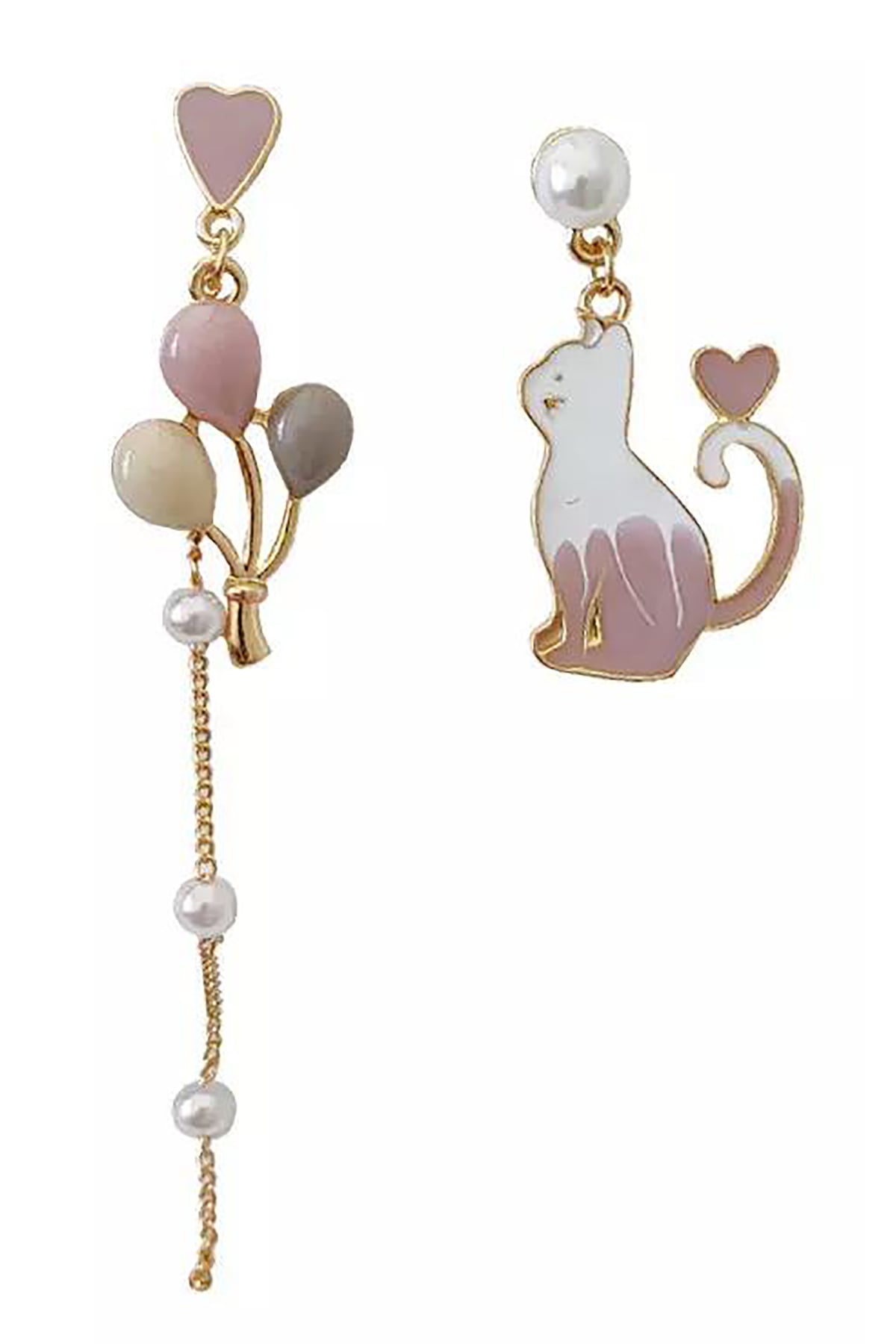 Kedi ve Balon Asimetrik Eğlenceli Küpe