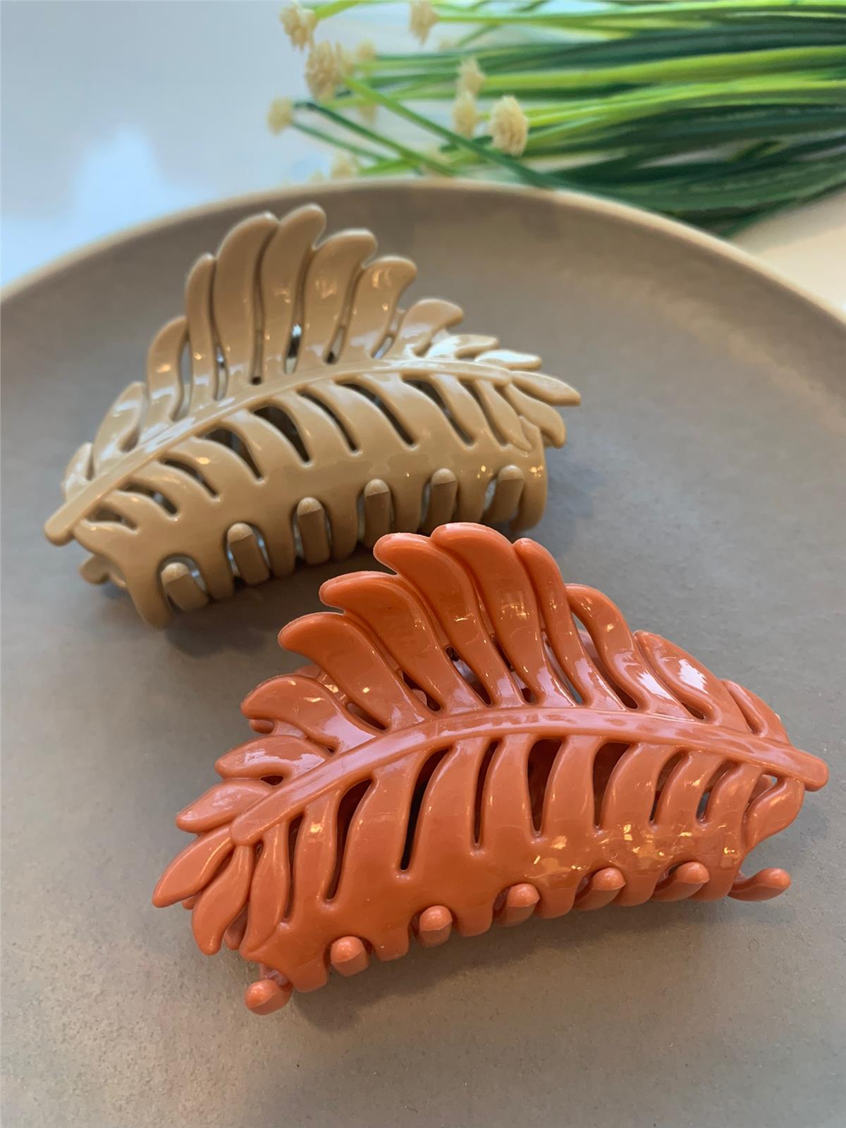 Kiremit Krem Yaprak İkili Toka Seti