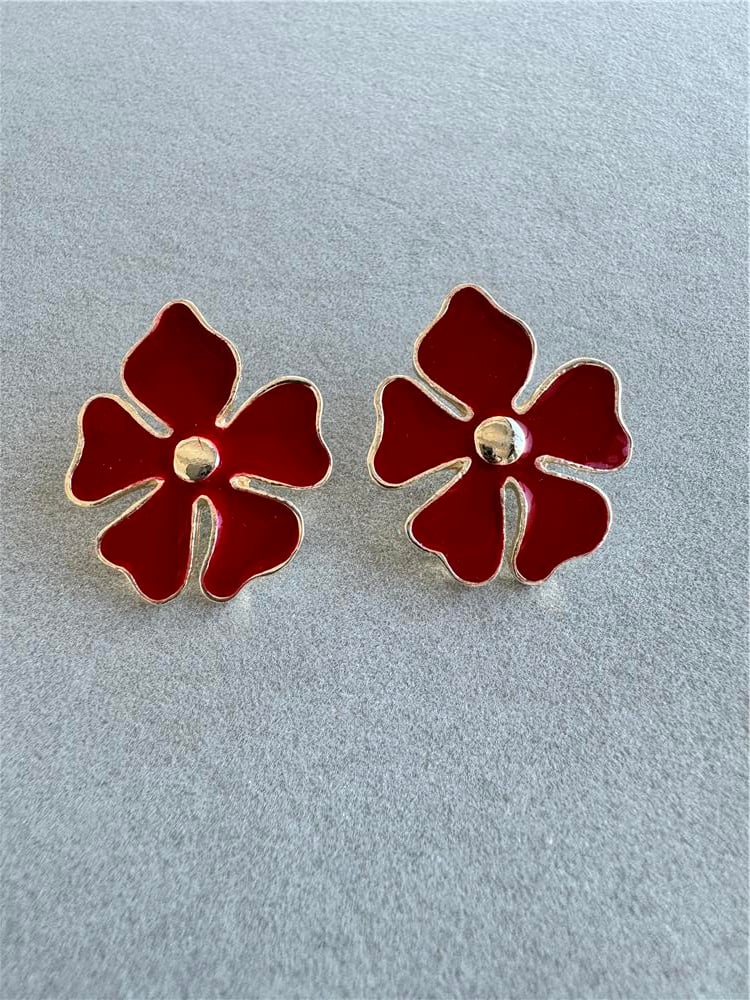 Kırmızı Çiçek Küpe