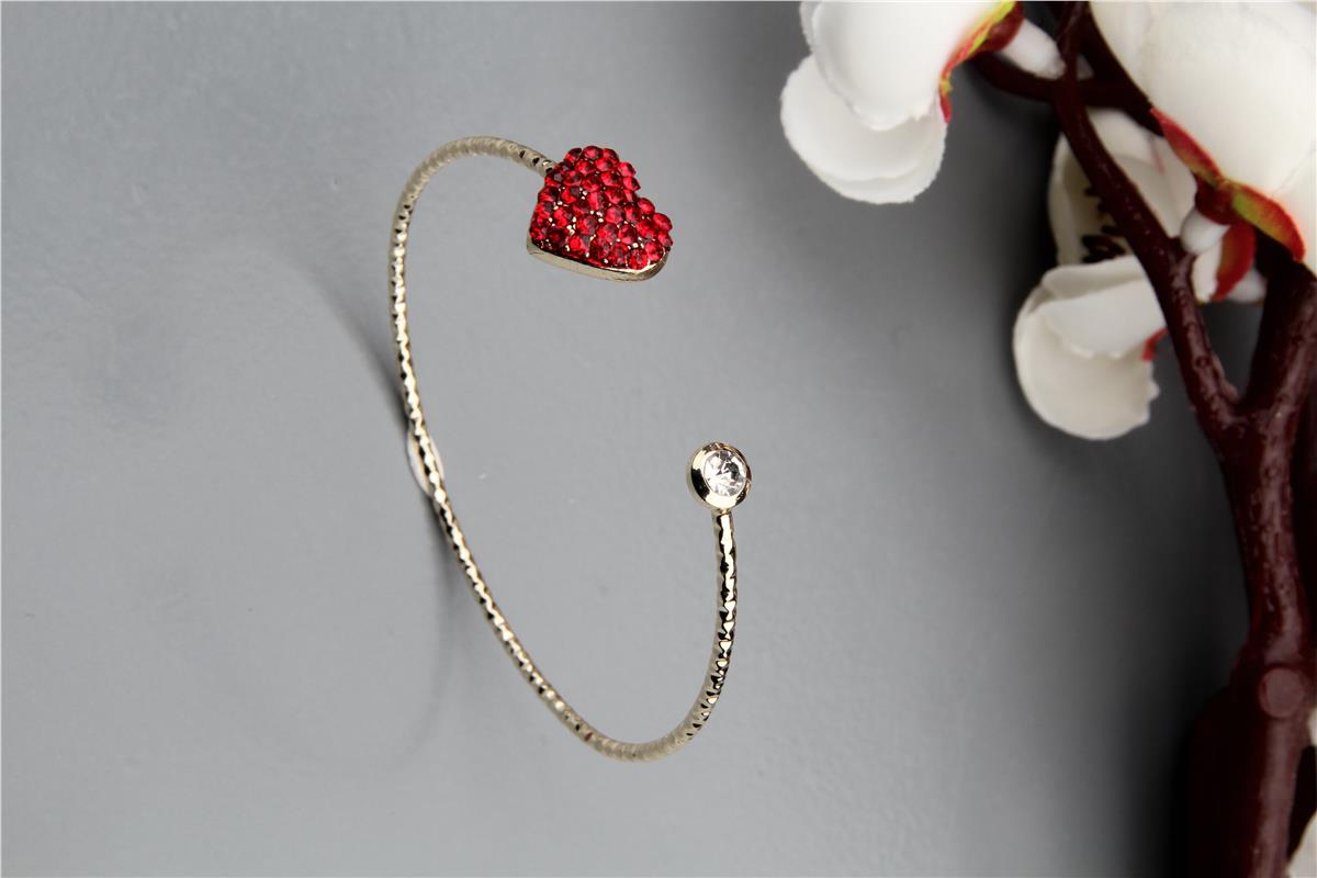 Kırmızı Kristalli Kalp İnce Bileklik