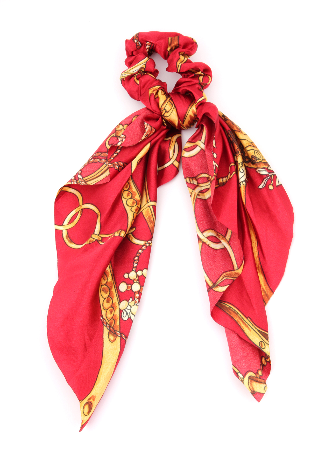 Kırmızı Zincir Desenli Scrunchie Fular Toka
