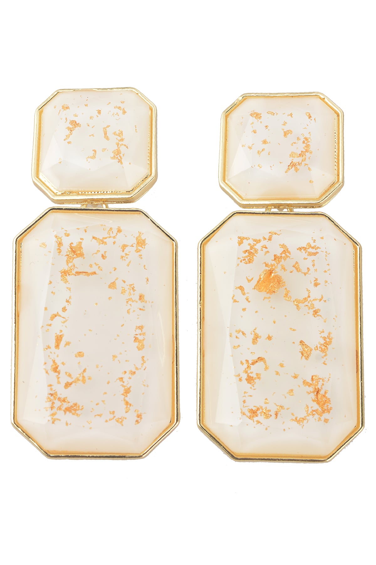 Krem Dikdörtgen Küpe