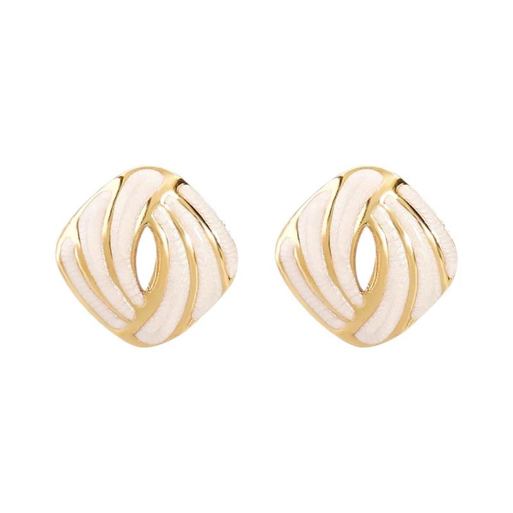 Krem Kare Çelik Küpe