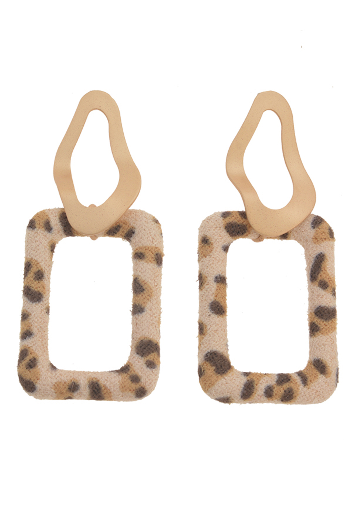 Krem Leopar Desenli Küpe