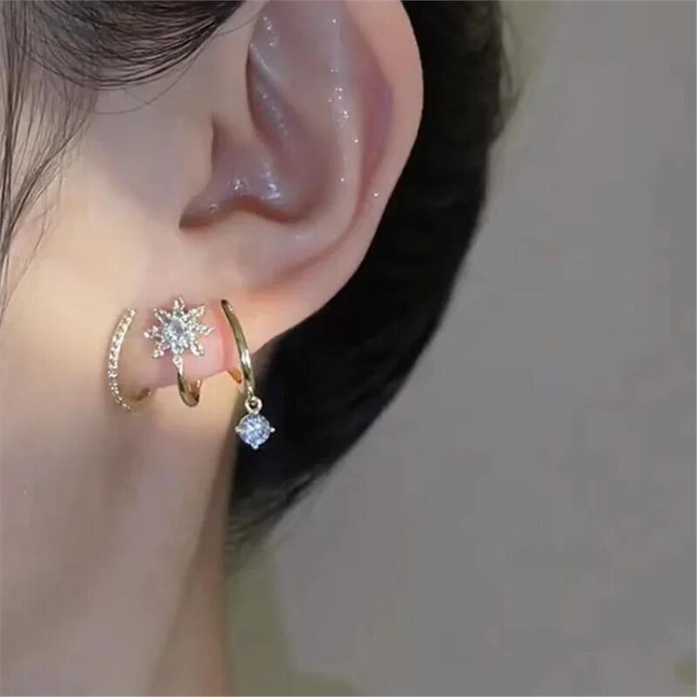 Kristalli Üçlü Halka Küpe