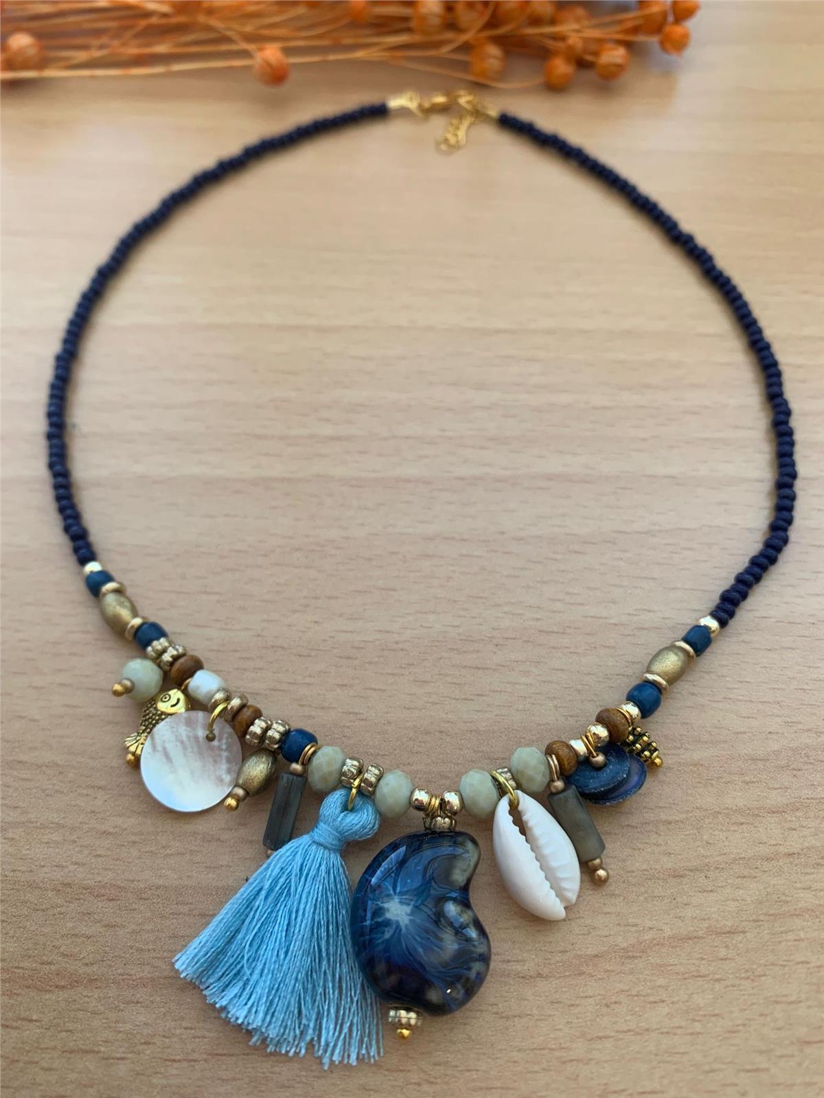 Lacivert Deniz Kabuklu Tasarım Kolye