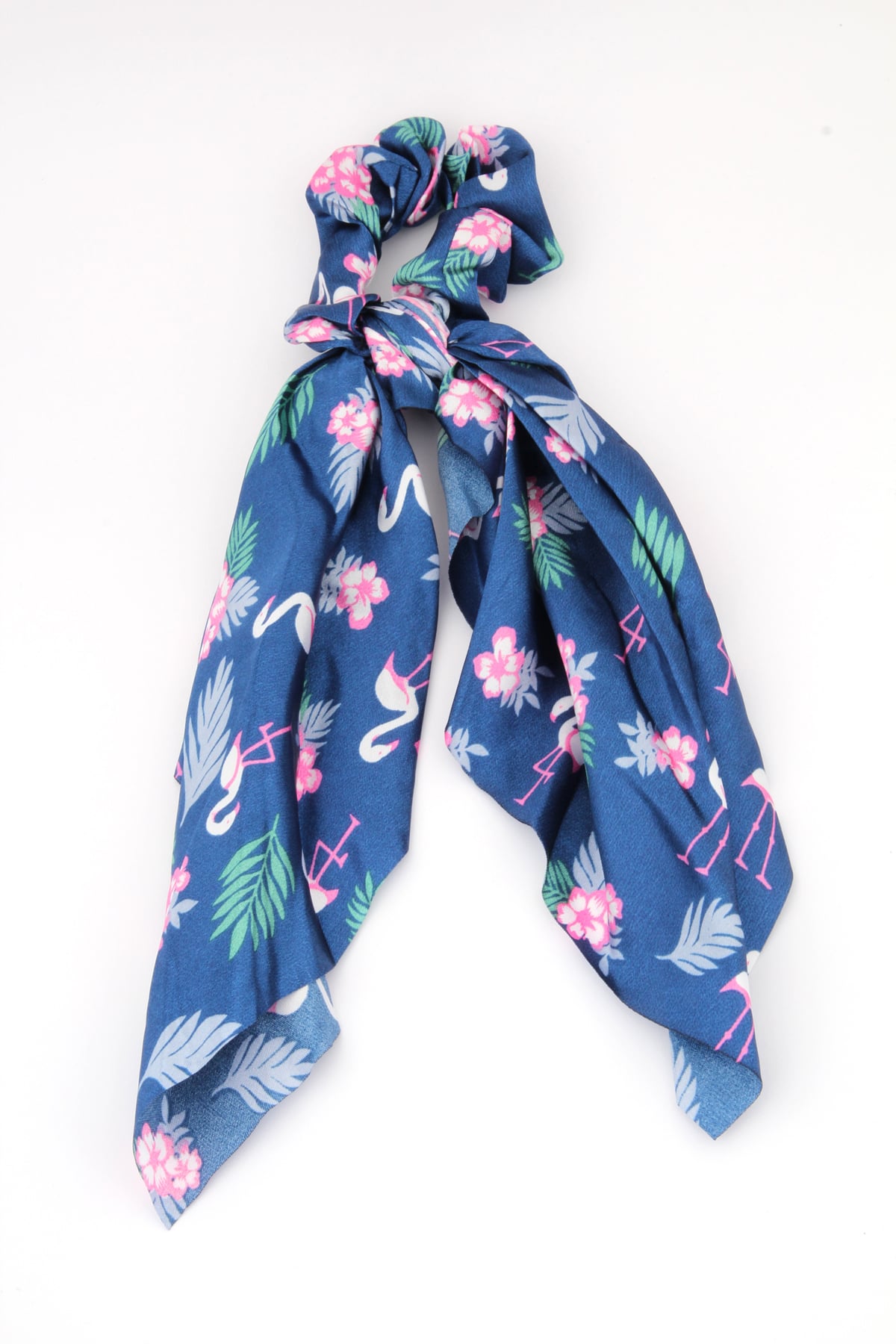 Lacivert Flamingo Desenli Scrunchie Fular Toka