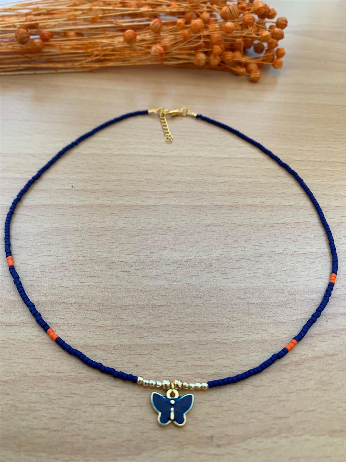 Lacivert Kelebek Figürlü Kolye