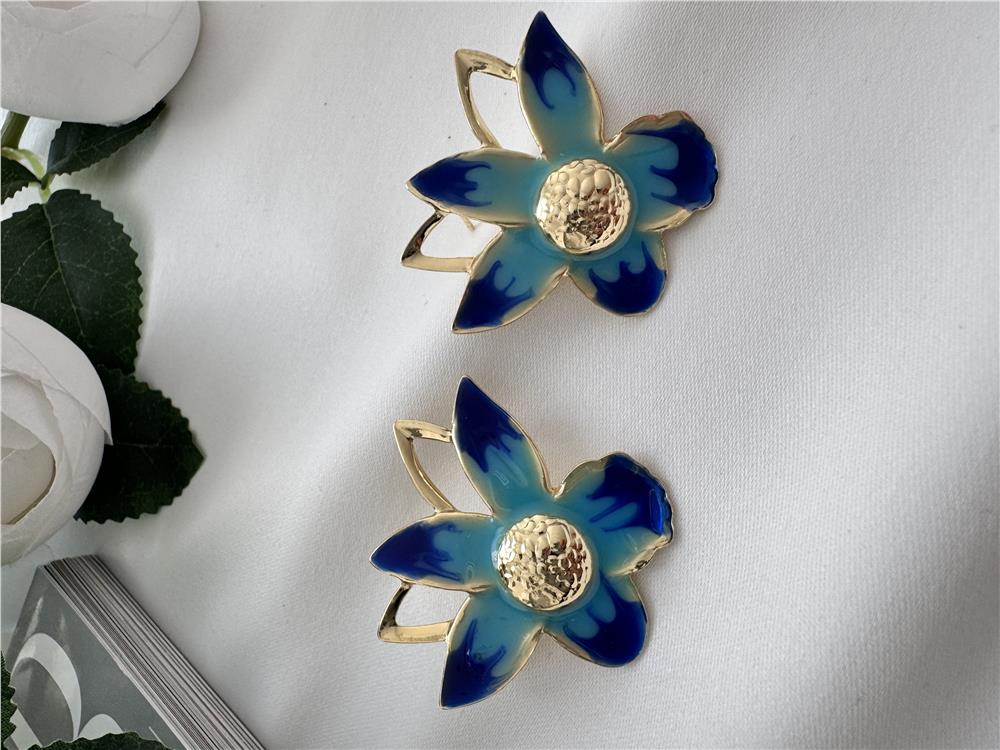 Lacivert Mavi Çiçek Küpe