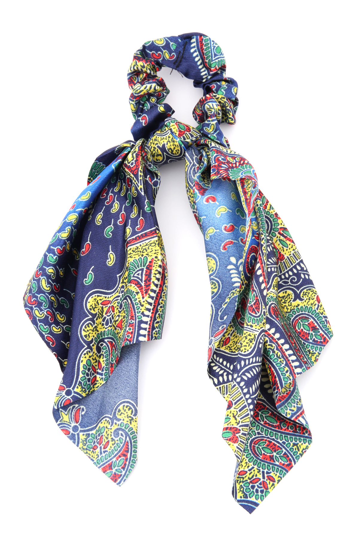 Lacivert Şal Desenli Scrunchie Fular Toka
