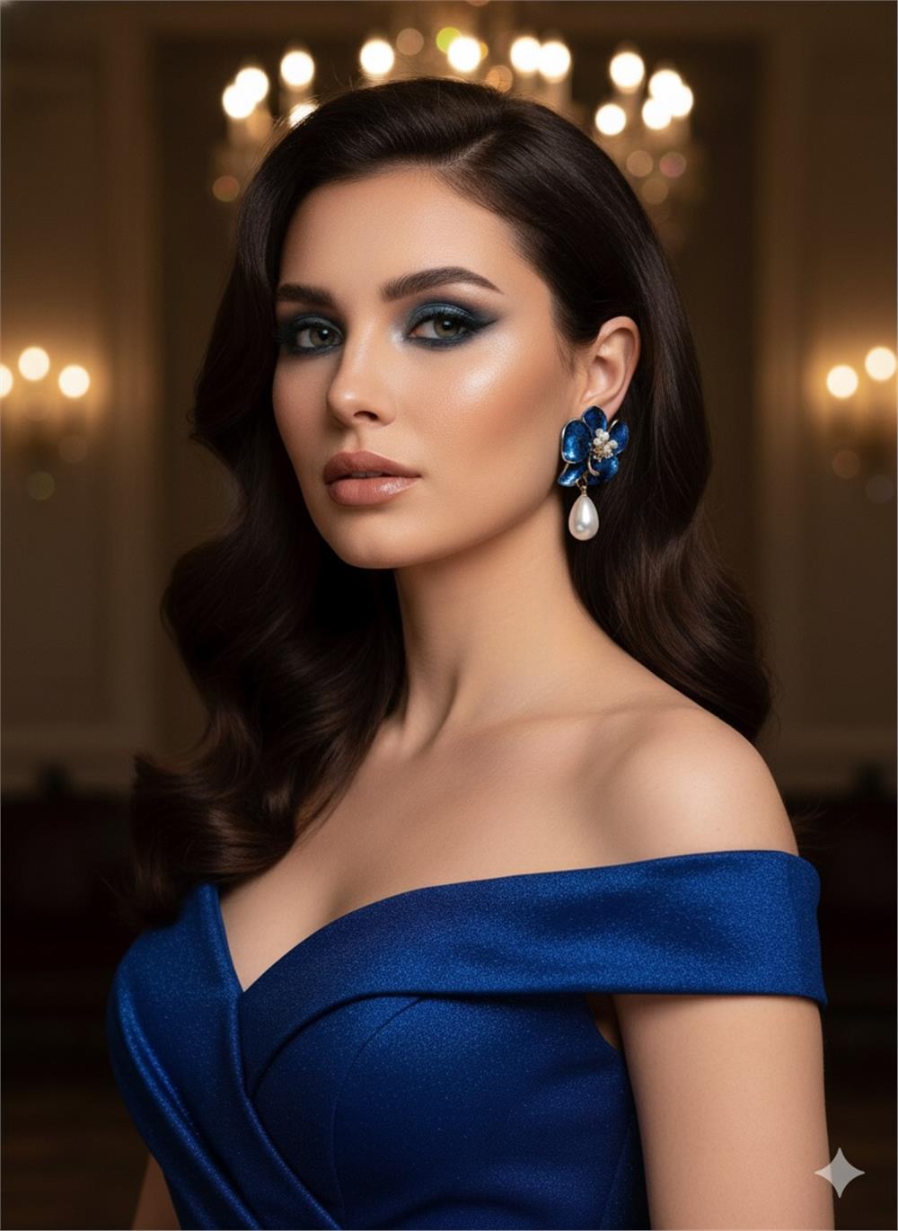 Lacivert Simli İncili Küpe