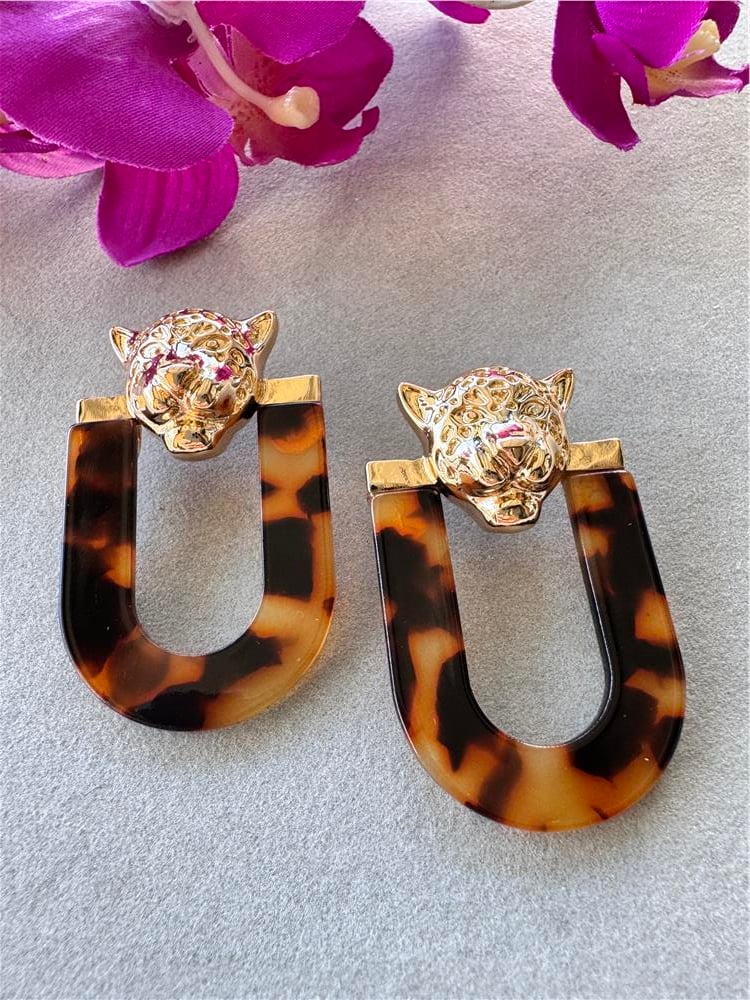 Leopar Taşlı Kaplan Küpe