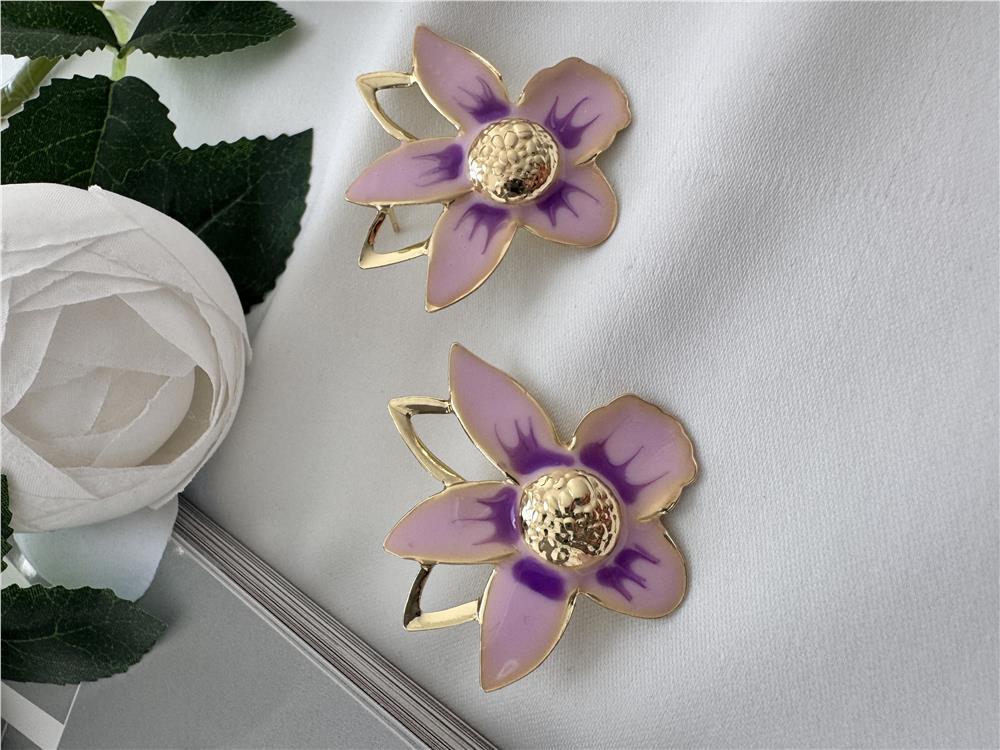 Lila Pembe Çiçek Küpe