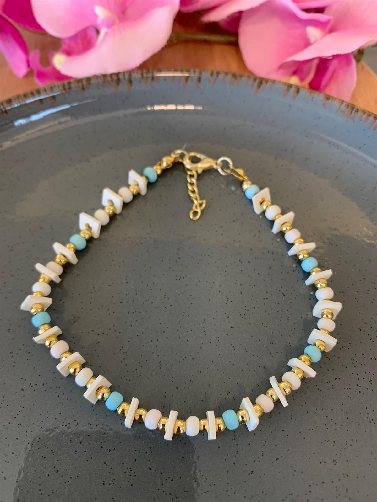 Mavi Beyaz Boncuklu Halhal