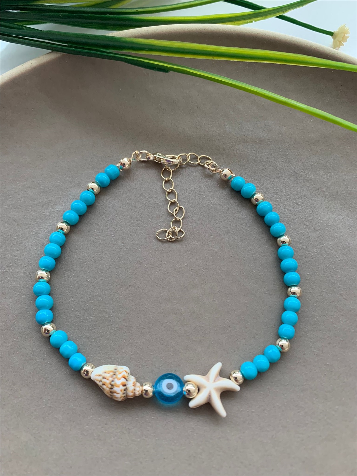 Mavi Boncuklu Deniz Yıldızı Nazar Figürlü Halhal