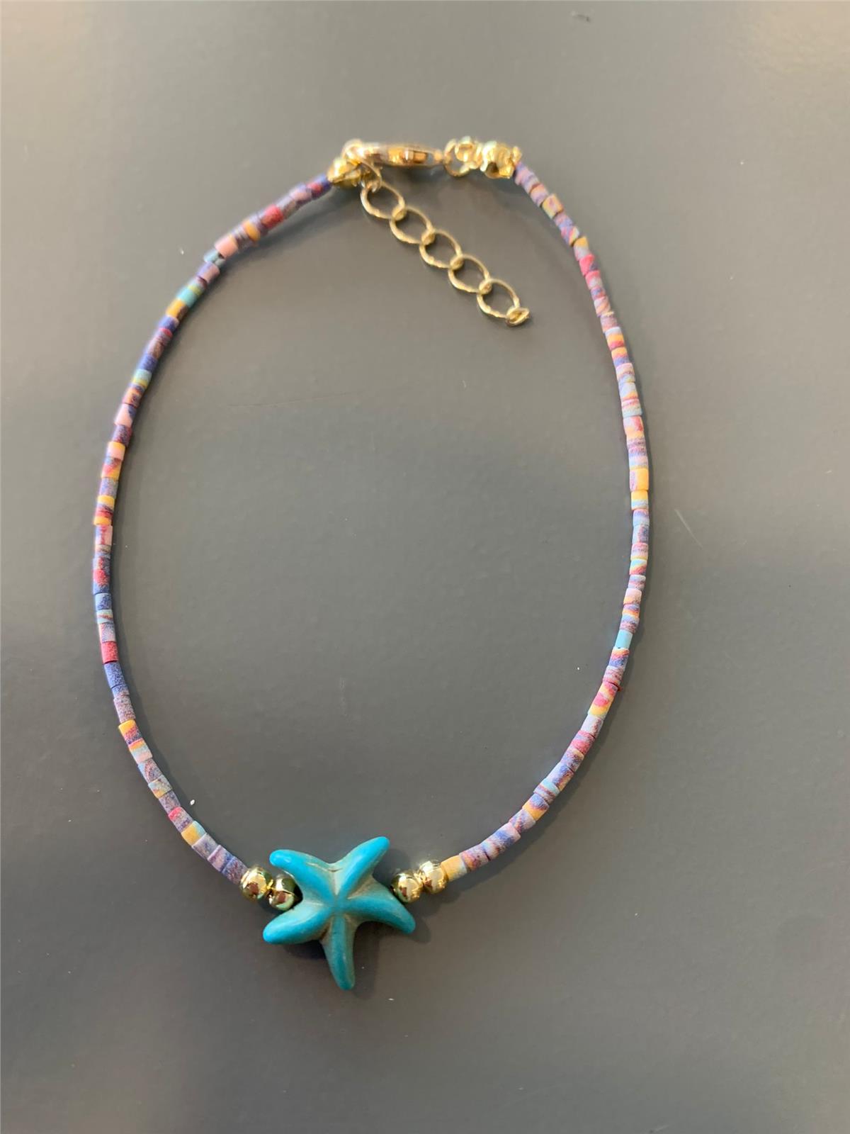 Mavi Deniz Yıldızlı Afgan Boncuklu Halhal