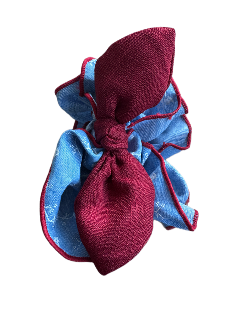 Mavi Desenli ve Bordo Fiyonklu Lastik Toka