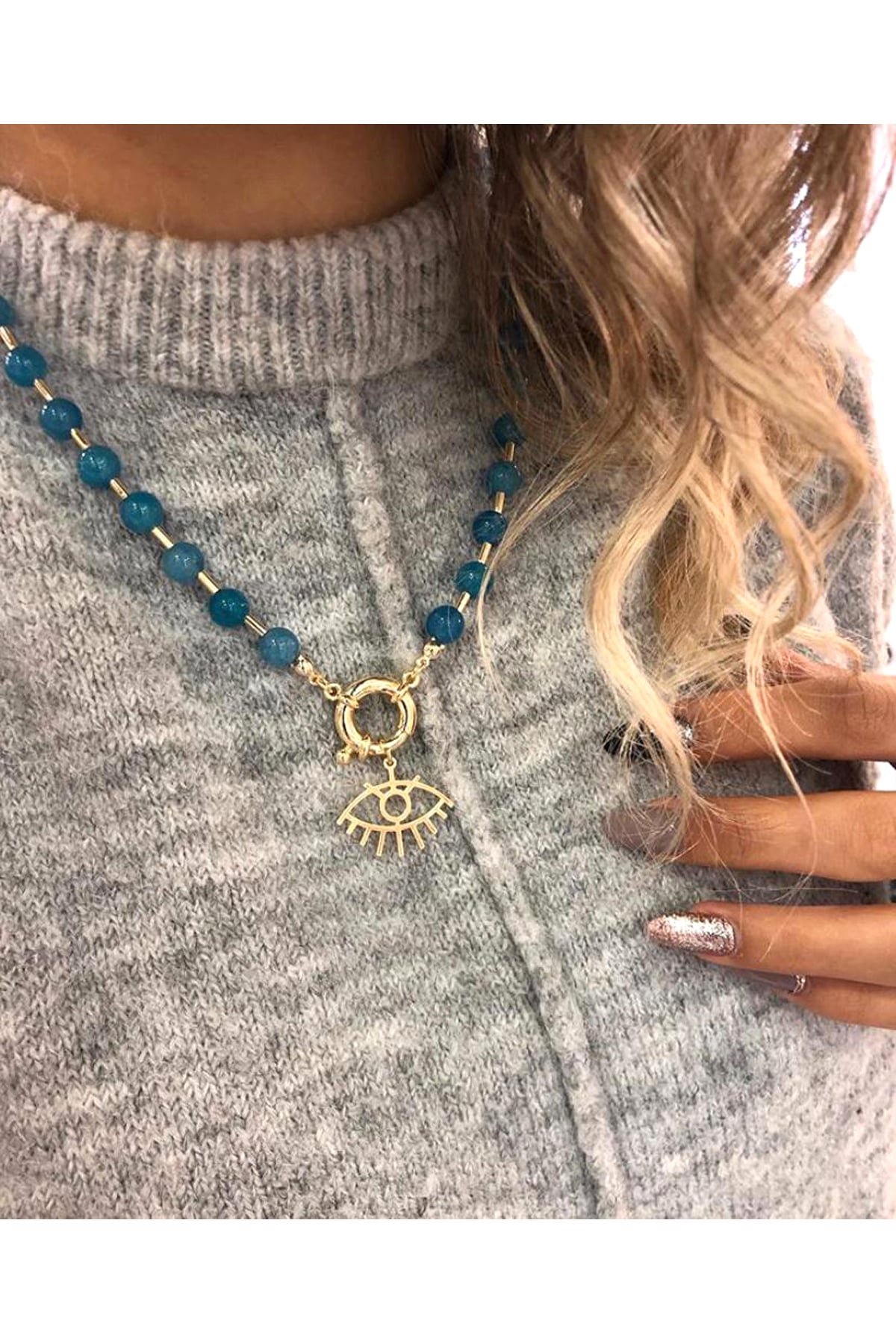 Mavi Doğaltaşlı Göz Kolye