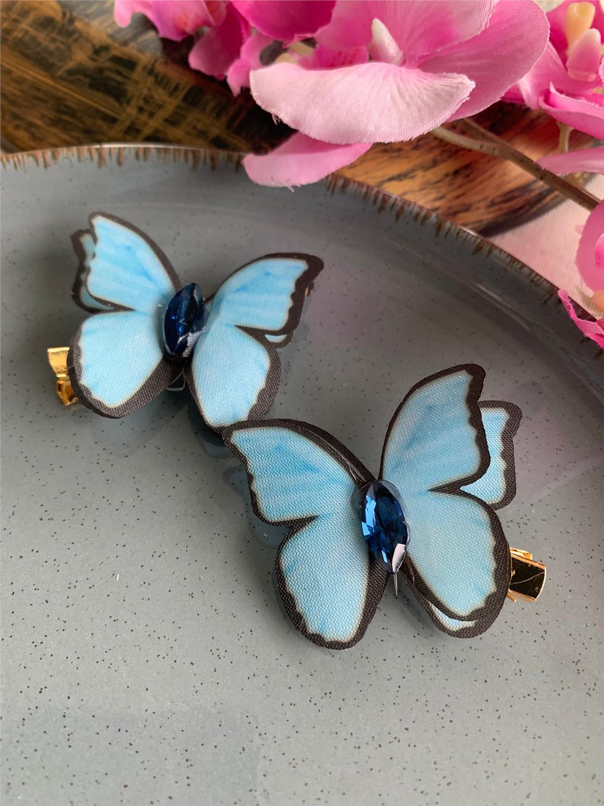 Mavi İkili Kelebekli Pens Toka