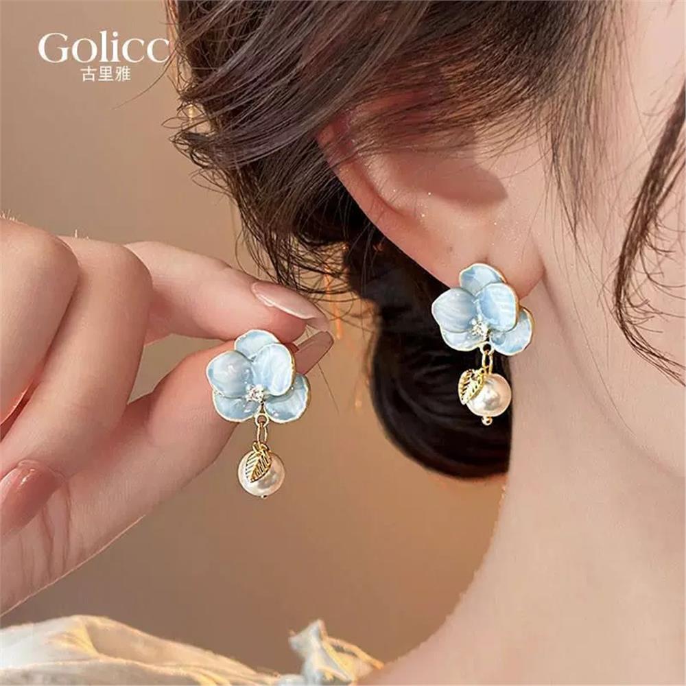 Mavi İncili orkide Küpe