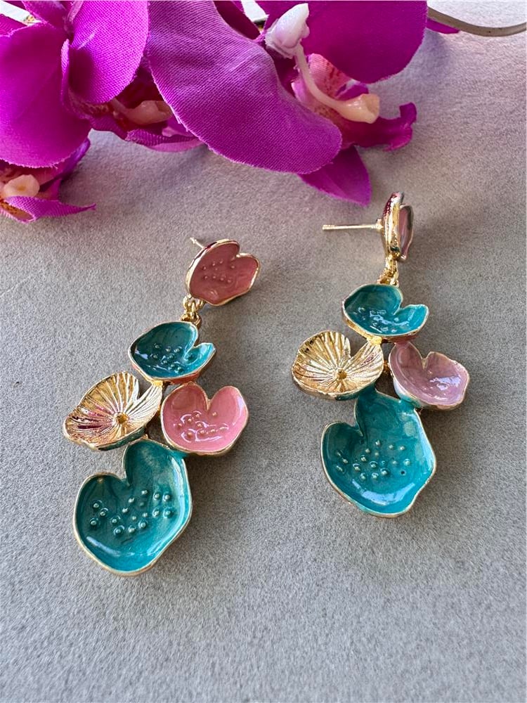 Mavi Pembe Lotus Küpe