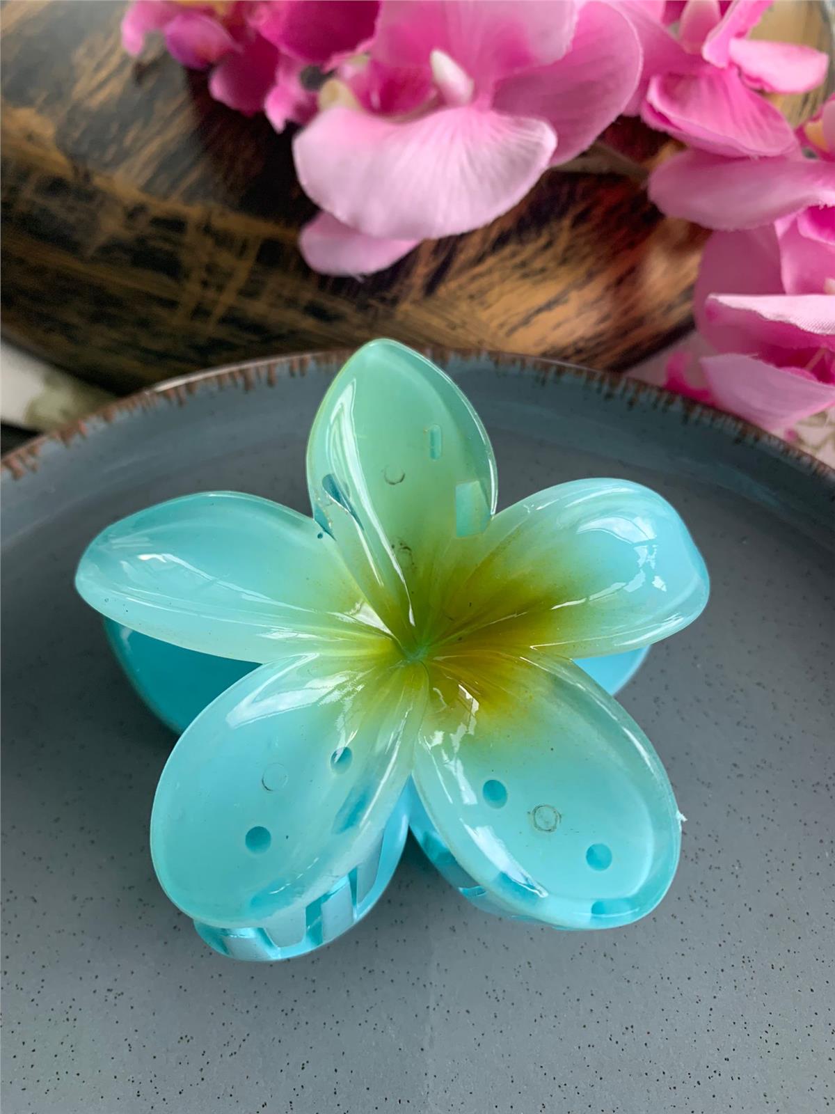 Mavi Sarı Plumeria Çiçeği Mandal Toka