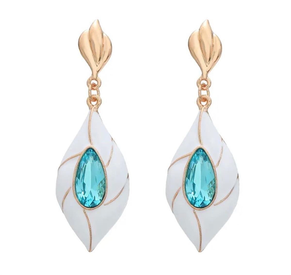 Mavi Taşlı Beyaz Elips Küpe