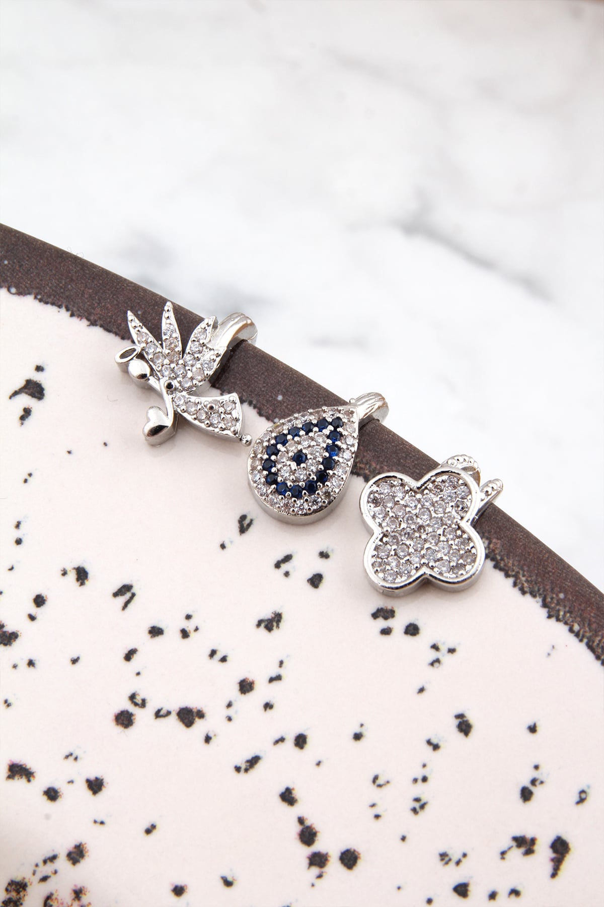 Melek Nazar Yonca Figürlü Üçlü Kıkırdak Küpe - Piercing - Silver Renk