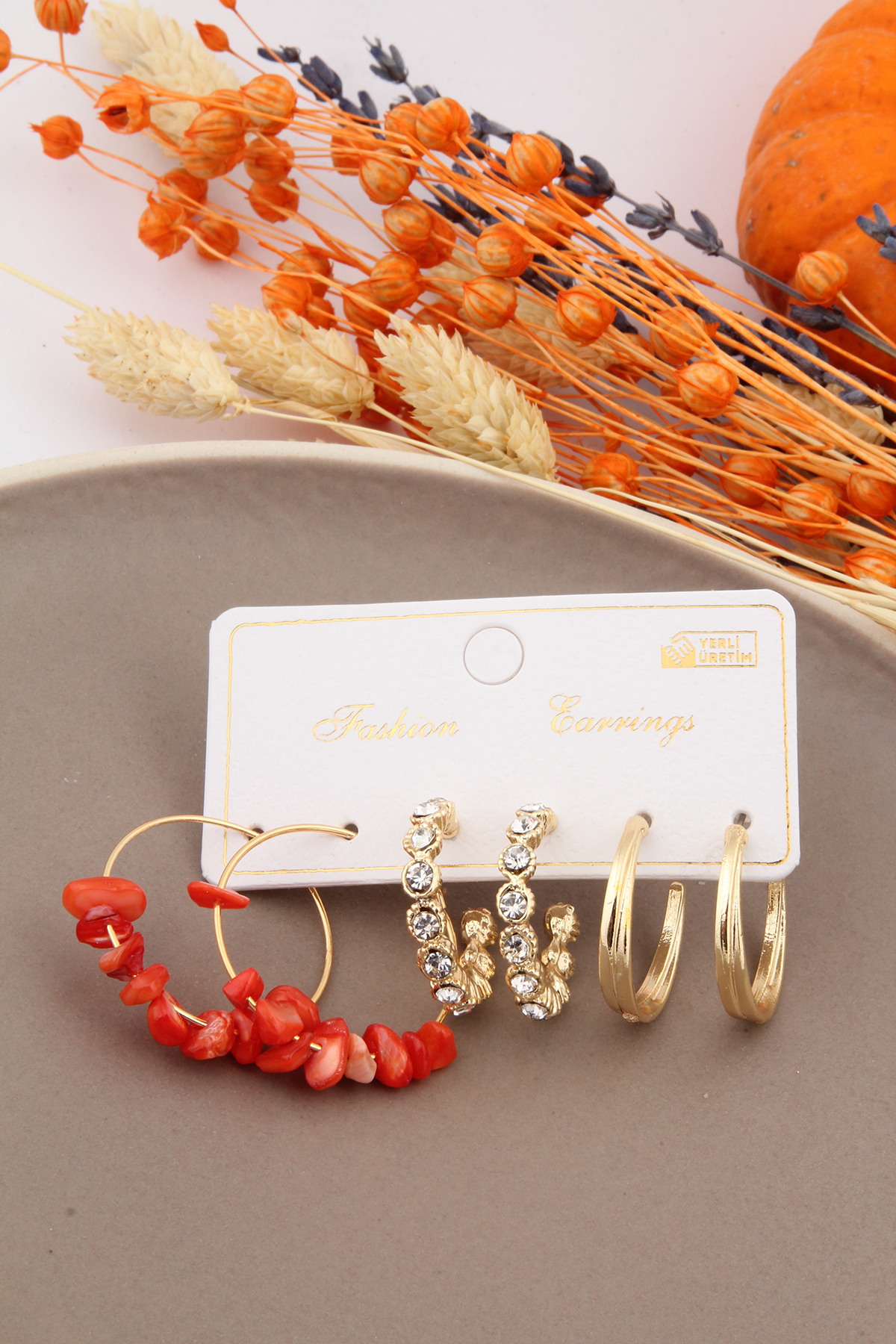 Mercan Taşlı 6 Lı Halka Seti